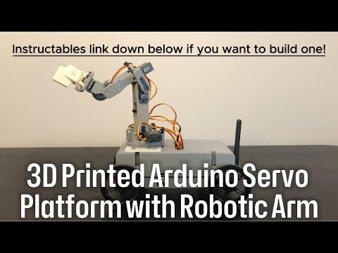 3D Printed Arduino Servo Platform with Robotic Arm Demo