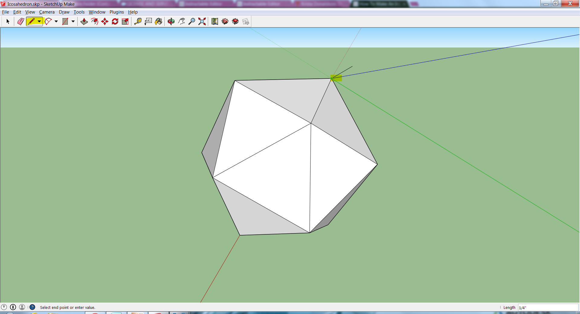 4-Using the Line Tool Create a line that connects two poles of the icosahedron together..PNG