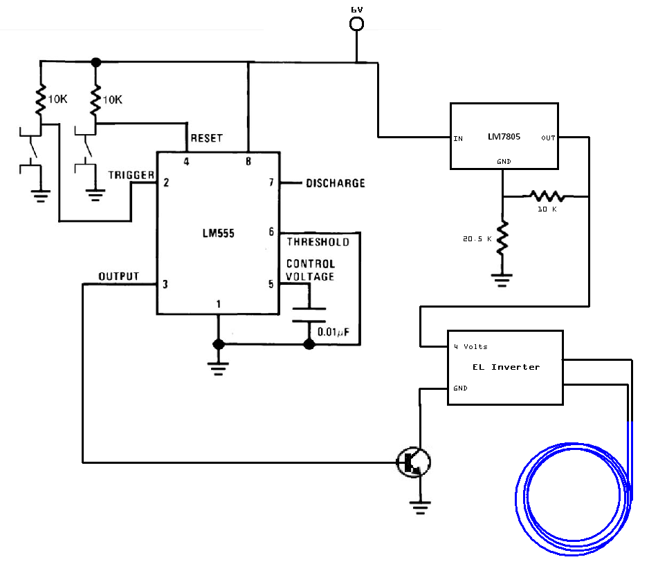 555 Timer circuit with EL wire.bmp