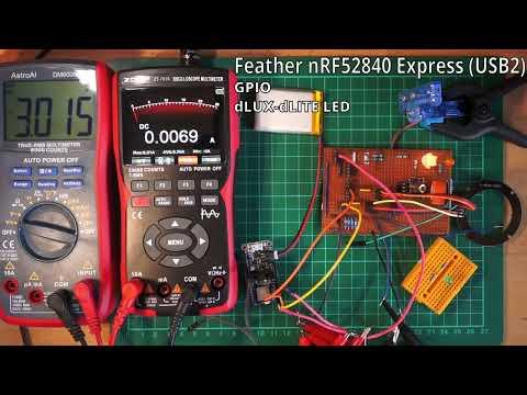 Adafruit Feather nRF52840 Express powering test with LEDs, MQ-3 gas sensor and servo using LiPo