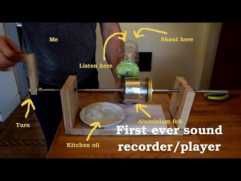 Aluminium foil and wood gives sound recorder/player - phonograph