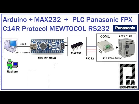 Arduino + PLC Panasonic FPX C14 +  COM1 Protocol MEWTOCOL RS232 :PDA_Control