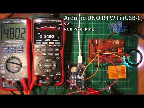 Arduino UNO R4 WiFi powering test with LEDs, MQ-3 gas sensor and servo using Rasp. Pi 15W USB-C PSU