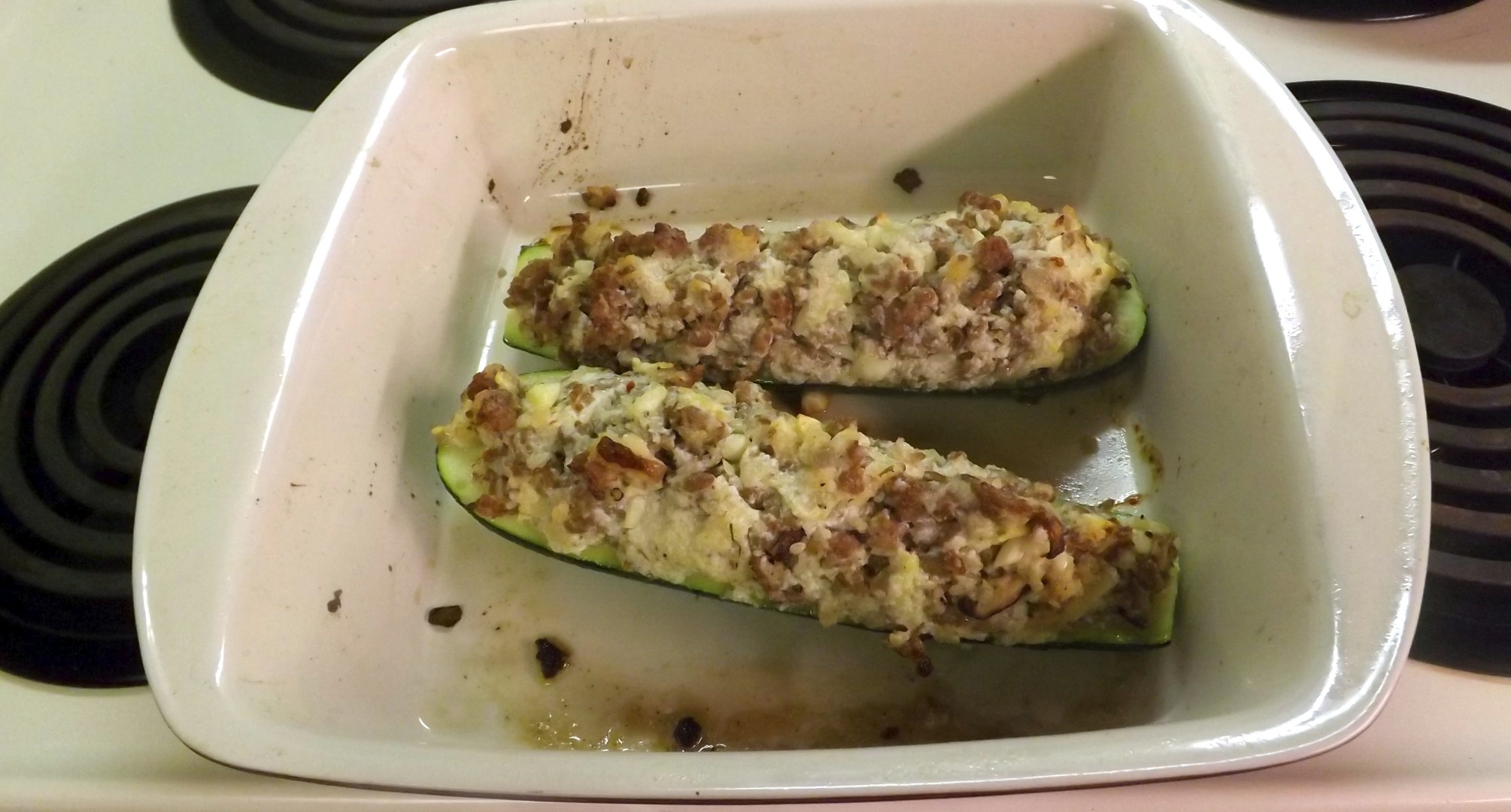 BAKED STUFFED ZUCCHINI WITH HOT ITALIAN SAUSAGE &amp; RICOTTA CHEESE 009.JPG