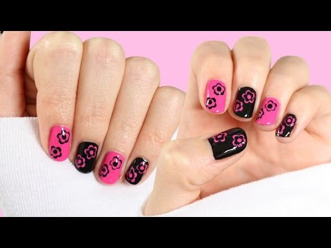 BLACK &amp;amp; PINK FLORAL NAIL ART | Dotticure