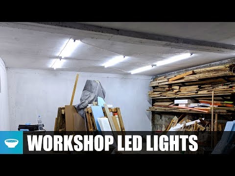 Basement workshop T8 LED lights install //Workshop Improvement