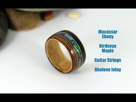 Bent Wood Ring With Guitar Strings And Abalone Inlay