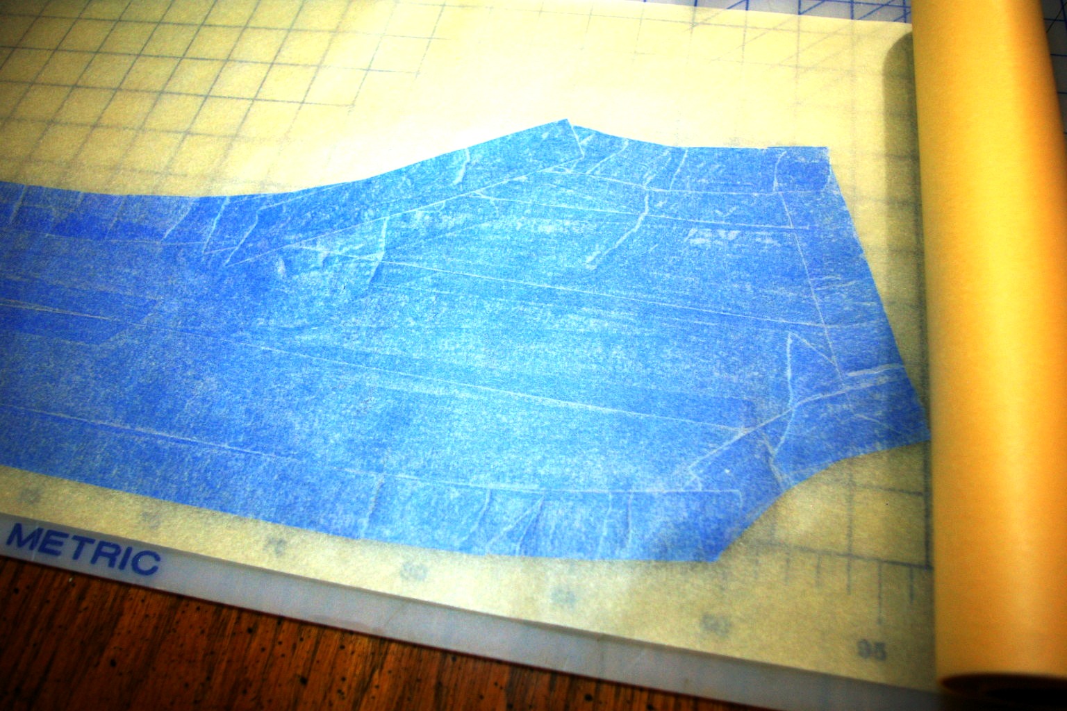 Blue Tape Pattern on paper to press flat from back.JPG