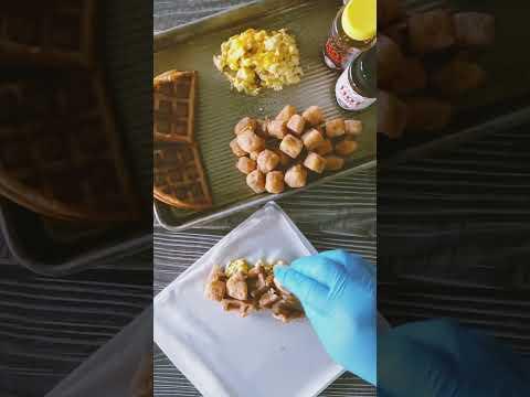 Building the vegetarian chicken and waffles egg roll