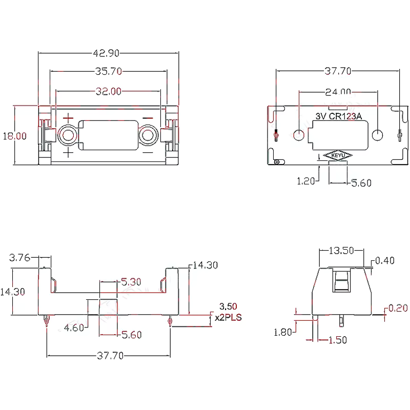 CR123A 3V Lithium Battery holder diagram.png