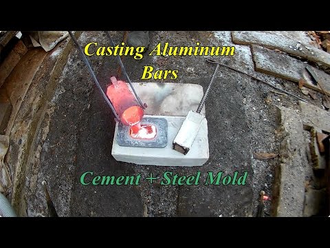 Casting Aluminum Bars. Cement and Steel Mold