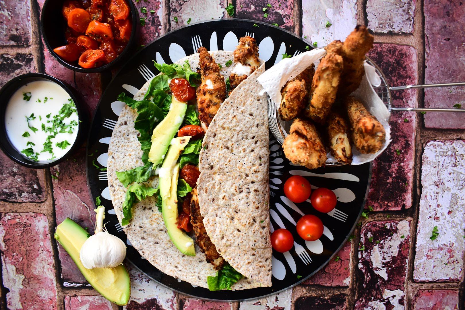 Chicken Goujons Wrap with Herby Tomatoes, Avocado &amp; Parmesan Mayo.JPG