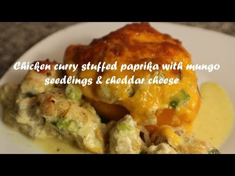 Chicken curry stuffed paprika with mungo seedlings &amp;amp; cheddar cheese recipe