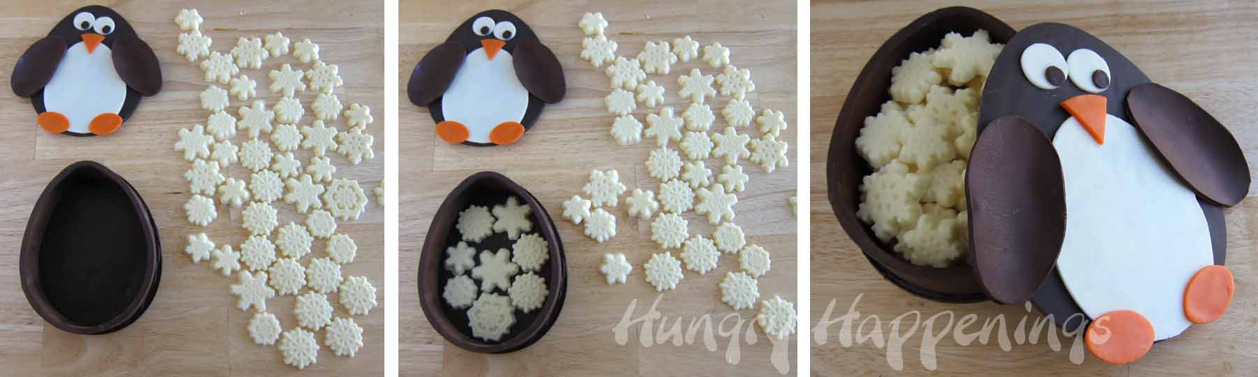 Chocolate penguin box filled with white chocolate snowflakes .jpg