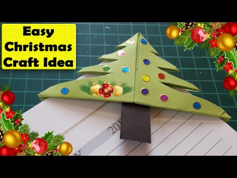 Christmas craft ideas for kids - Easy Christmas Tree Bookmark Corner - Easy Christmas paper crafts