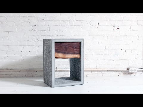 Concrete Nightstand with a Live Edge Walnut Drawer