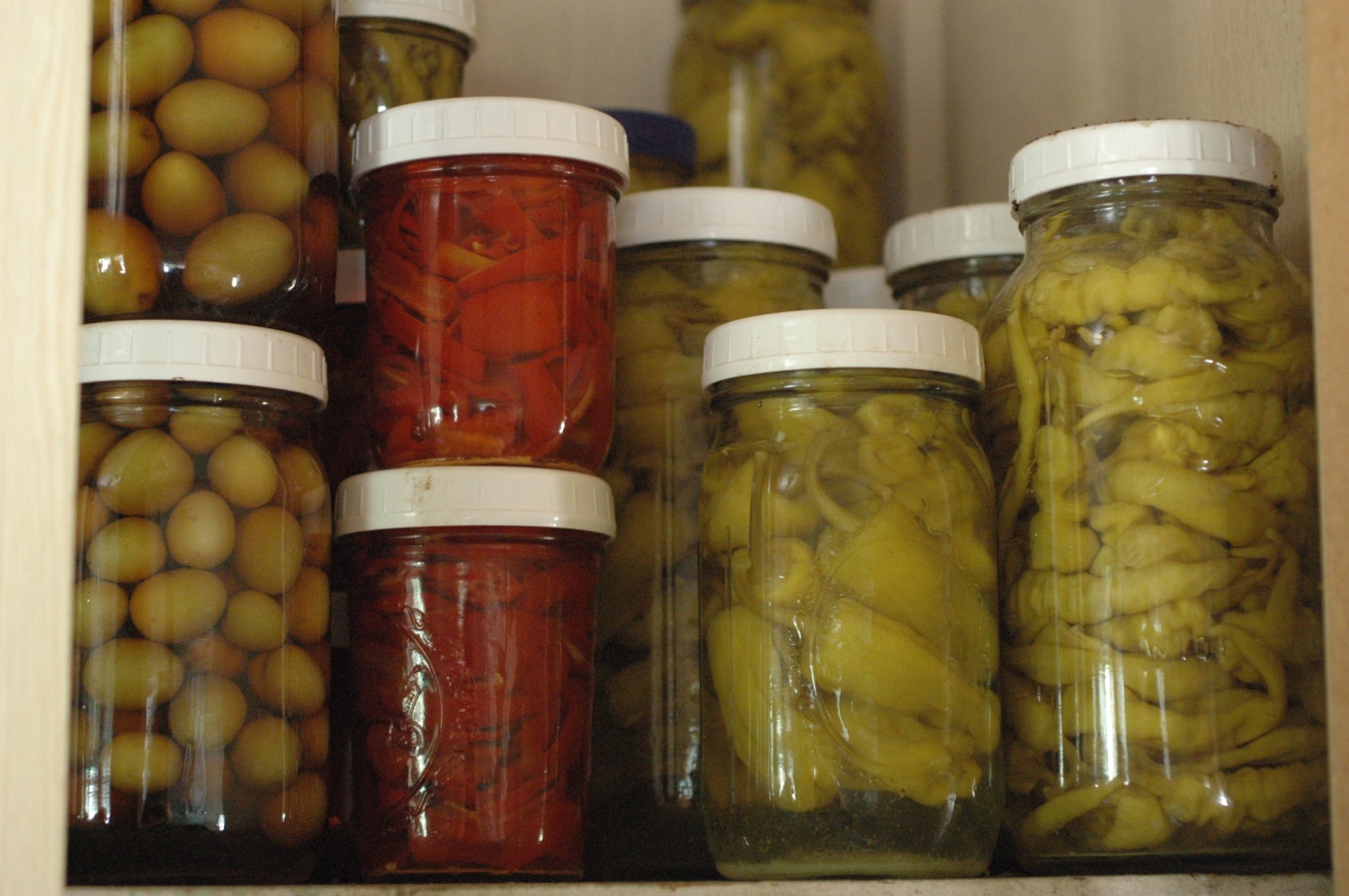 Cupboard Full of Fermented Pepperoncini, Pimentos and Sevillano Sicilian Style Olives &ndash; Version 4.jpg