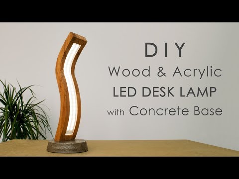 Curved Wood and Acrylic LED Desk Lamp with Concrete Base | Bending Acrylic