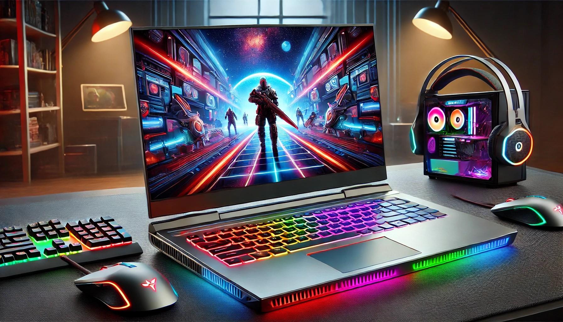 DALL&middot;E 2025-01-13 14.24.32 - A highly detailed and visually stunning gaming laptop. The laptop has a sleek, modern design with RGB lighting on the keyboard and edges. The screen d.jpg