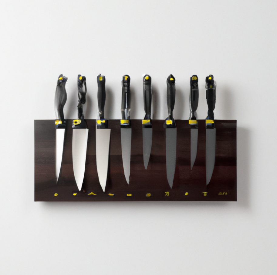DALL&middot;E 2023-01-27 14.00.33 - Create an image of a wall-mounted magnetic knife holder. The holder is made of dark wood, with a smooth and polished finish. The wood is a dark, rich .png