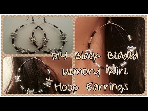 DIY Black Beaded Memory Wire Hoop Earrings