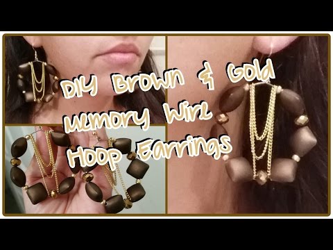 DIY Brown &amp;amp; Gold Memory Wire Hoop Earrings