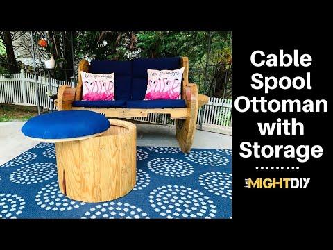 DIY Cable Spool Ottoman with Storage