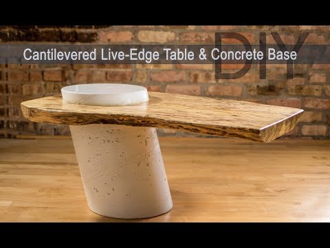 DIY Cantilevered Live-Edge Table w/ White Concrete Base