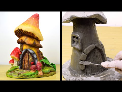 DIY Cement Mushroom Fairy House | Cement Project You Can Make at Home | Concrete Fairy Garden