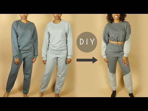 DIY Color Block Crop Top Sweatshirt &amp;amp; Sweatpants (Beginners Sewing)