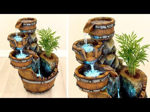 DIY Concrete Barrel Waterfall Fountain Pot