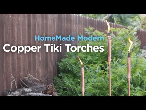 DIY Copper Tiki Torches anchored with Fast Setting Concrete