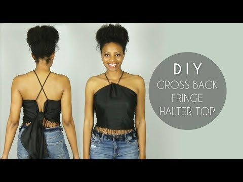 DIY Cross Back Fringe Halter Top (No Sewing)