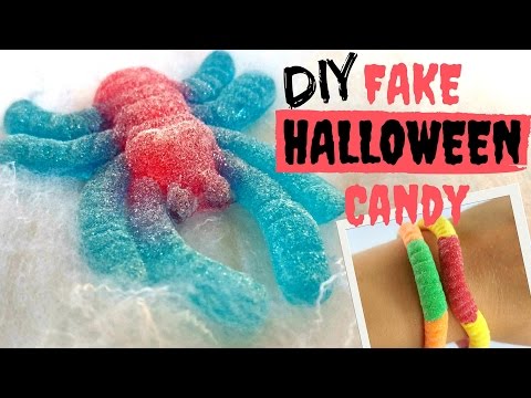 DIY Fake Halloween Candy-Gummy Spider hair clip, Gummy worm bracelets, Spider Lollipop