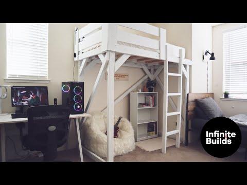 DIY Furniture: College Loft Bed | Small Room Makeover | Gaming Area w/ LED Lighting