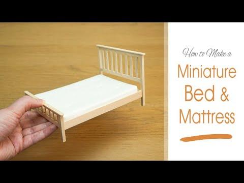 DIY Miniature Bed &amp;amp; Mattress | How to Make a Mini Wooden Bed Frame &amp;amp; Foam Mattress | 1:12 Scale