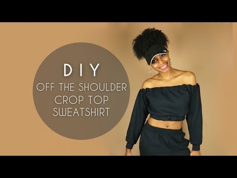 DIY Off the Shoulder Crop Top Sweatshirt (No Sewing)