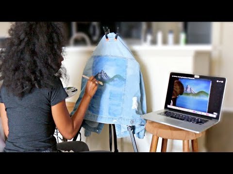 DIY Painted Denim Jacket (Following a Bob Ross Tutorial)