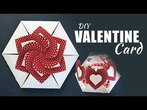 DIY Valentine Card - Hexagon Heart Shape Card Tutorial with Templates