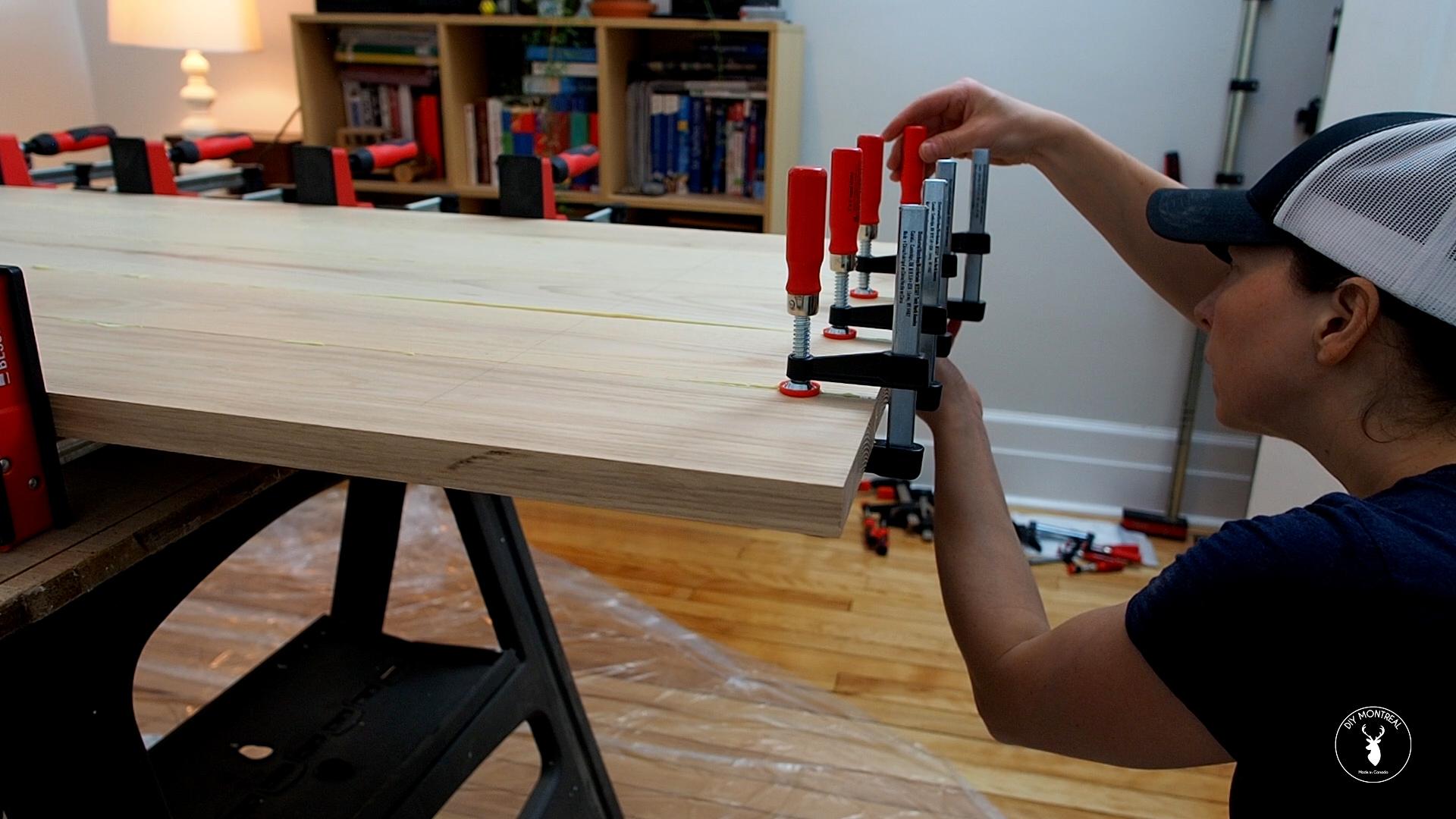 DIY desk top - clamping process - apply clamps to seams on board ends.jpg