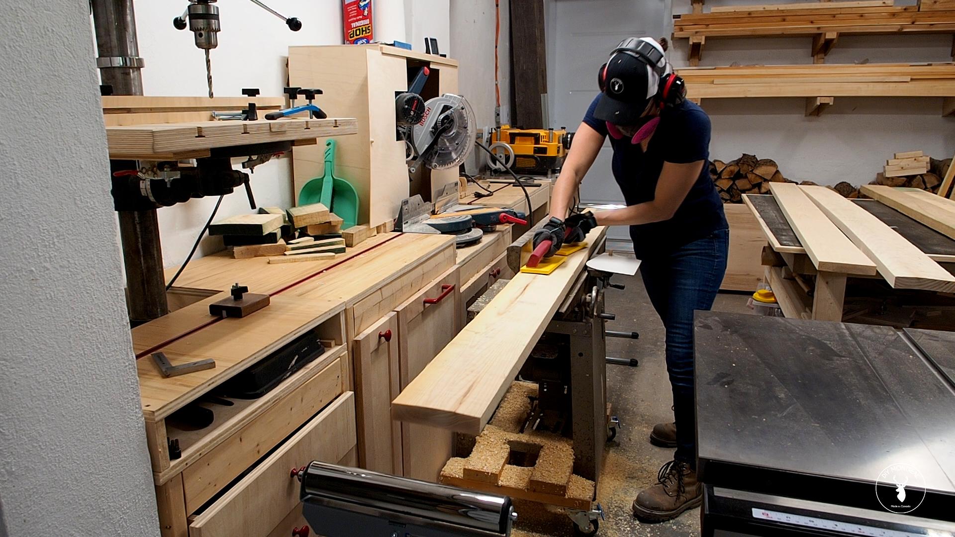 DIY desk top - lumber milling process - step 1 - flatten face on jointer.jpg