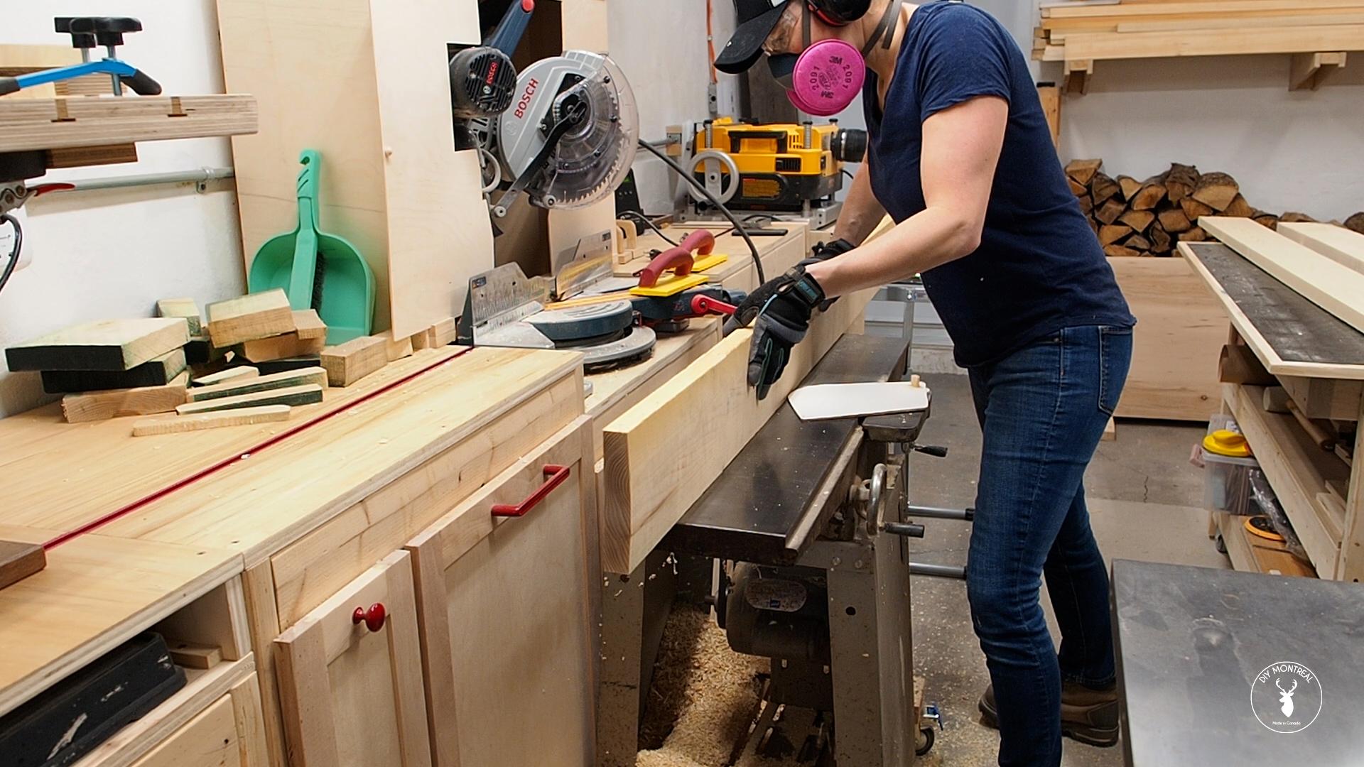 DIY desk top - lumber milling process - step 2 - square one edge on jointer.jpg