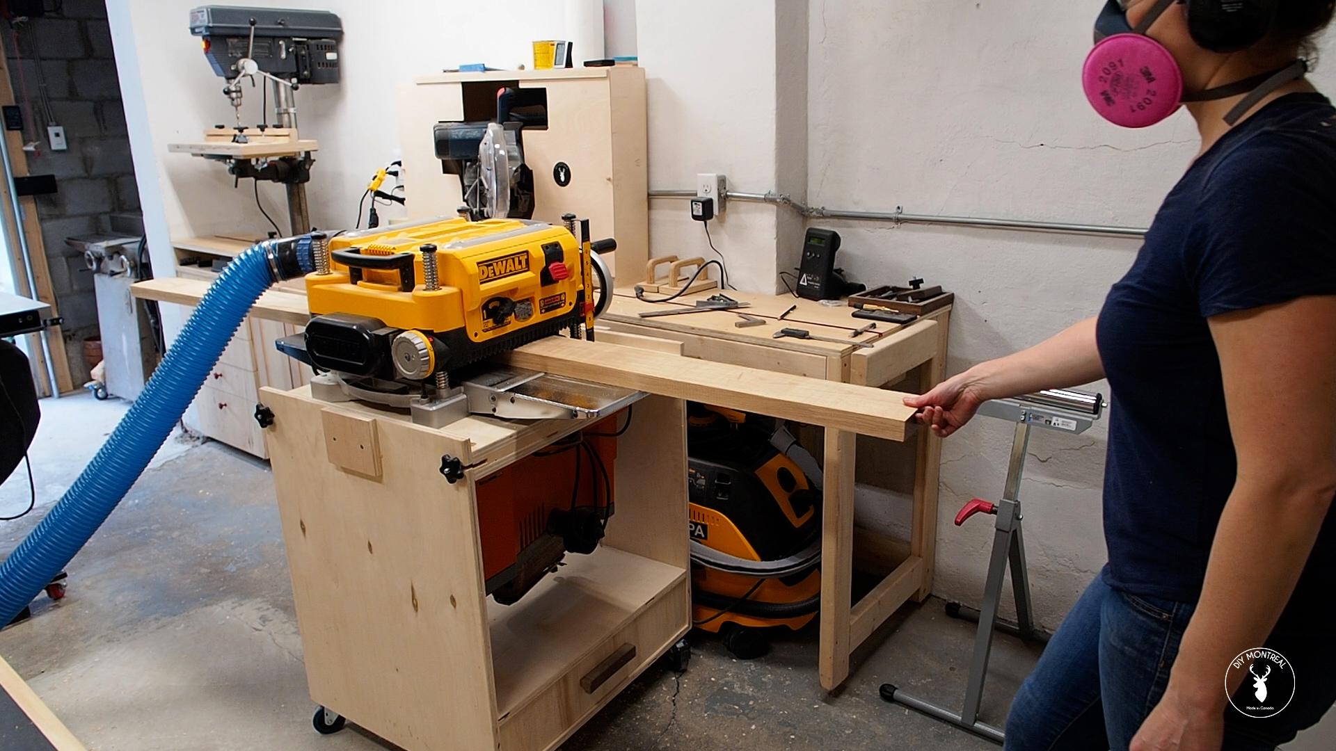 DIY desk top - lumber milling process - step 3 - flatten top face in thickness planer.jpg