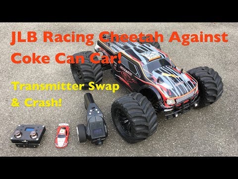 David Coke Can Car Against Goliath JLB Racing Cheetah: Transmitter Swap And Crash!