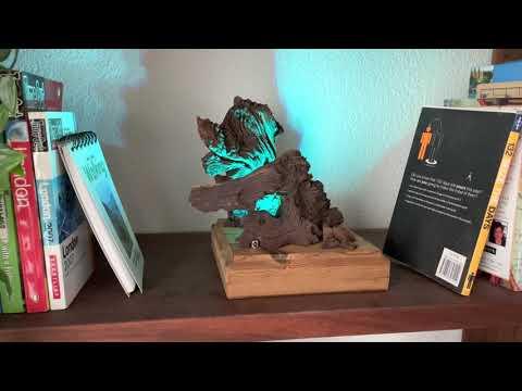 Driftwood mood lamp with infrared remote control (using arduino, an ATtiny85 and a Pixelring)