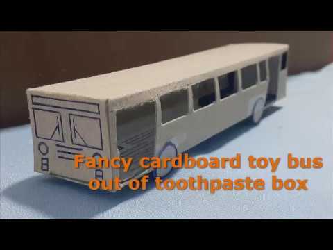 Fancy cardboard toy bus out of toothpaste box