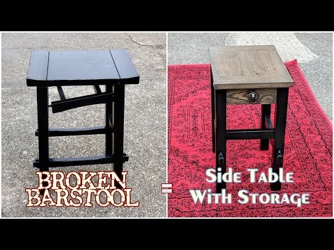 Furniture Rehab - Broken Stool into Side Table with Storage