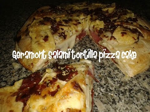 Geramont,  salami &amp;amp; smoked ham tortilla pizza cake recipe