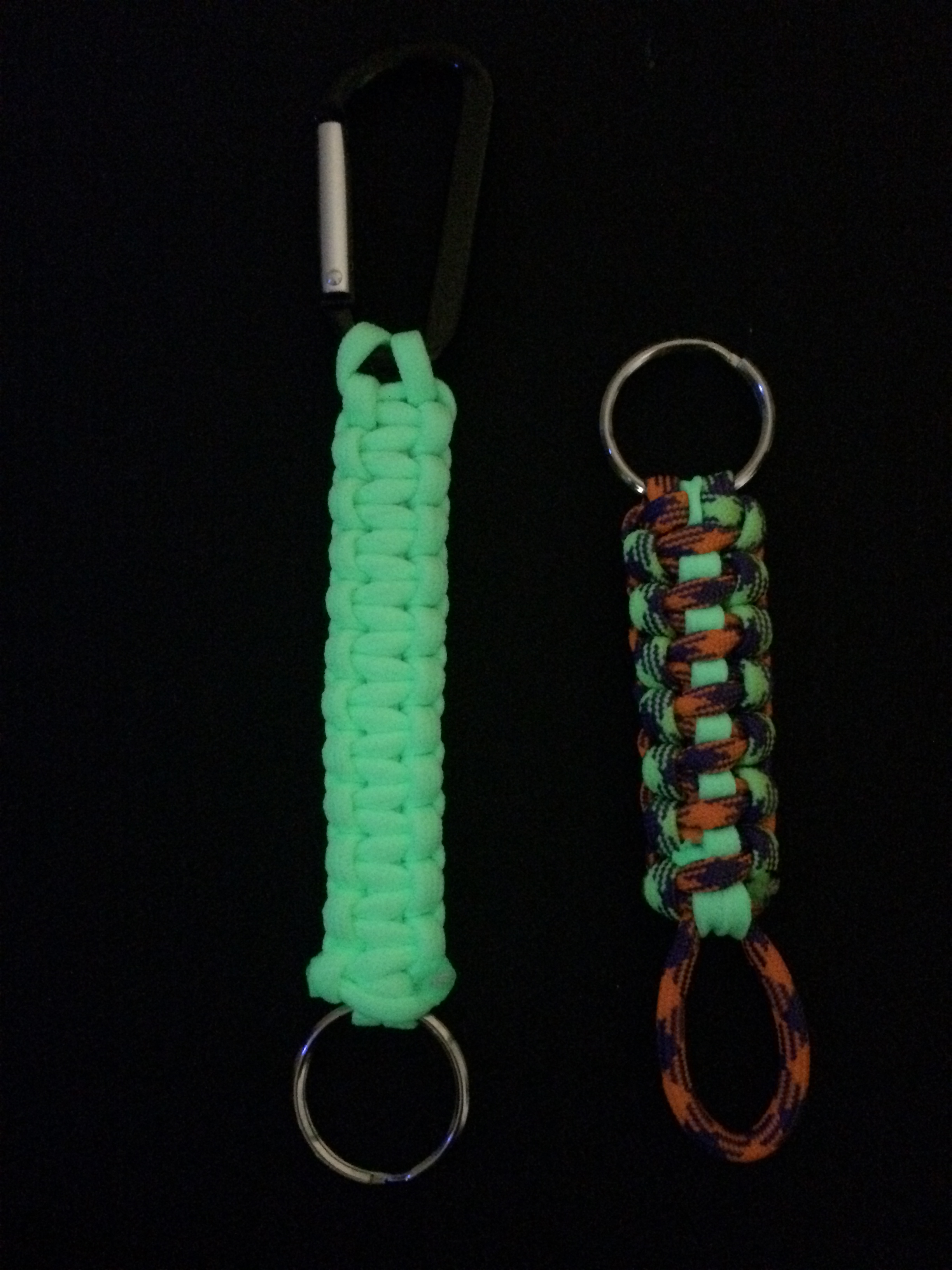 Glow in the dark paracord keychains.JPG