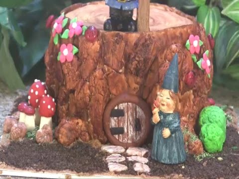 Gnome Fairy Garden Tree Stump Cake